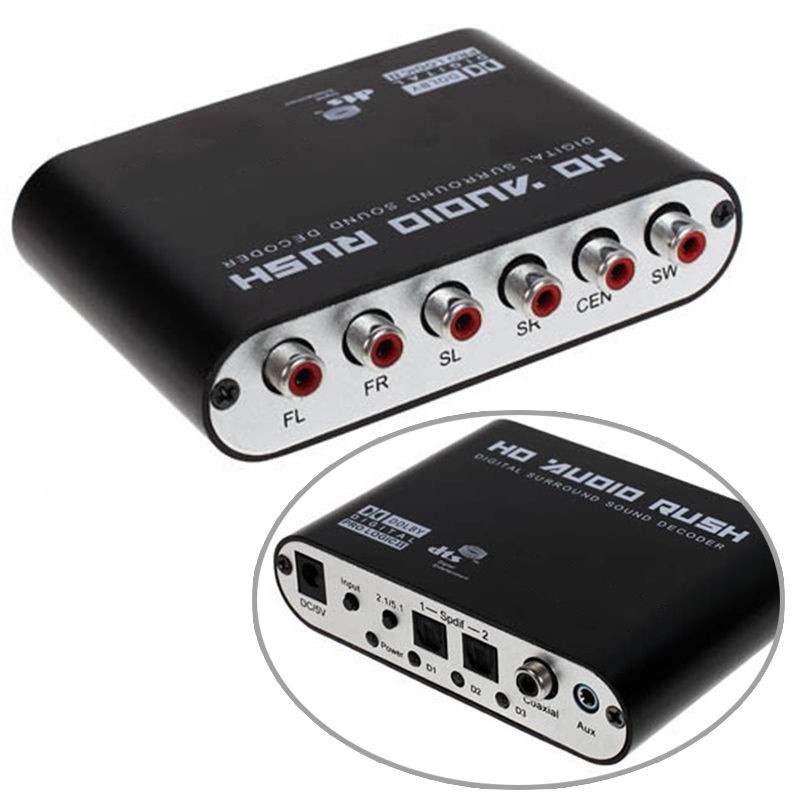 DTS / Dolby AC3 Decoder to Active Speaker 5.1 Converter Hitam