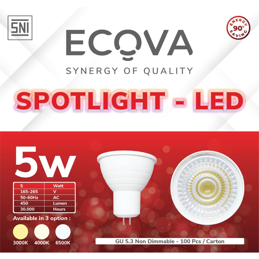 ECOVA SPOTLIGHT-LED GU 5,3 NON DIMMAMBLE 5 WATT