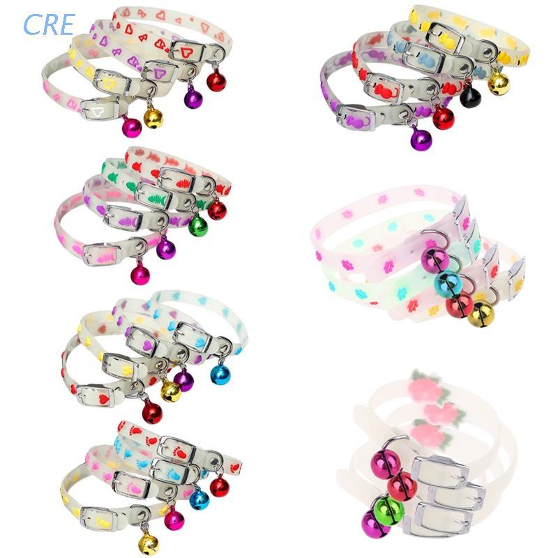 CRE  Pet Glowing Collars with Bells Glow at Night Dogs Cats Light Luminous Necklace