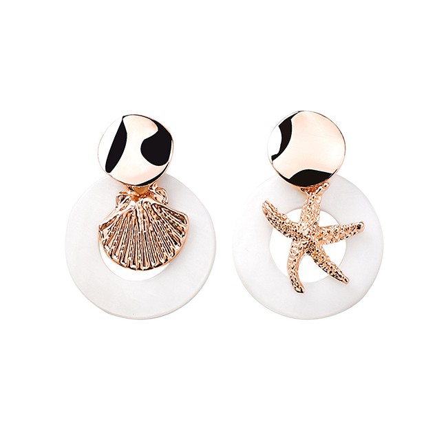 LRC Anting Tusuk Fashion Gold S925 Silver Needle Acrylic Metal Round Starfish Shell Asymmetric F5432