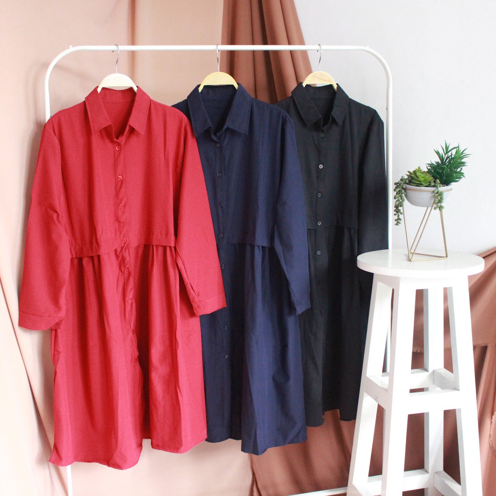 Tunik Kancing Polos  Hanako 133 Shopee Indonesia