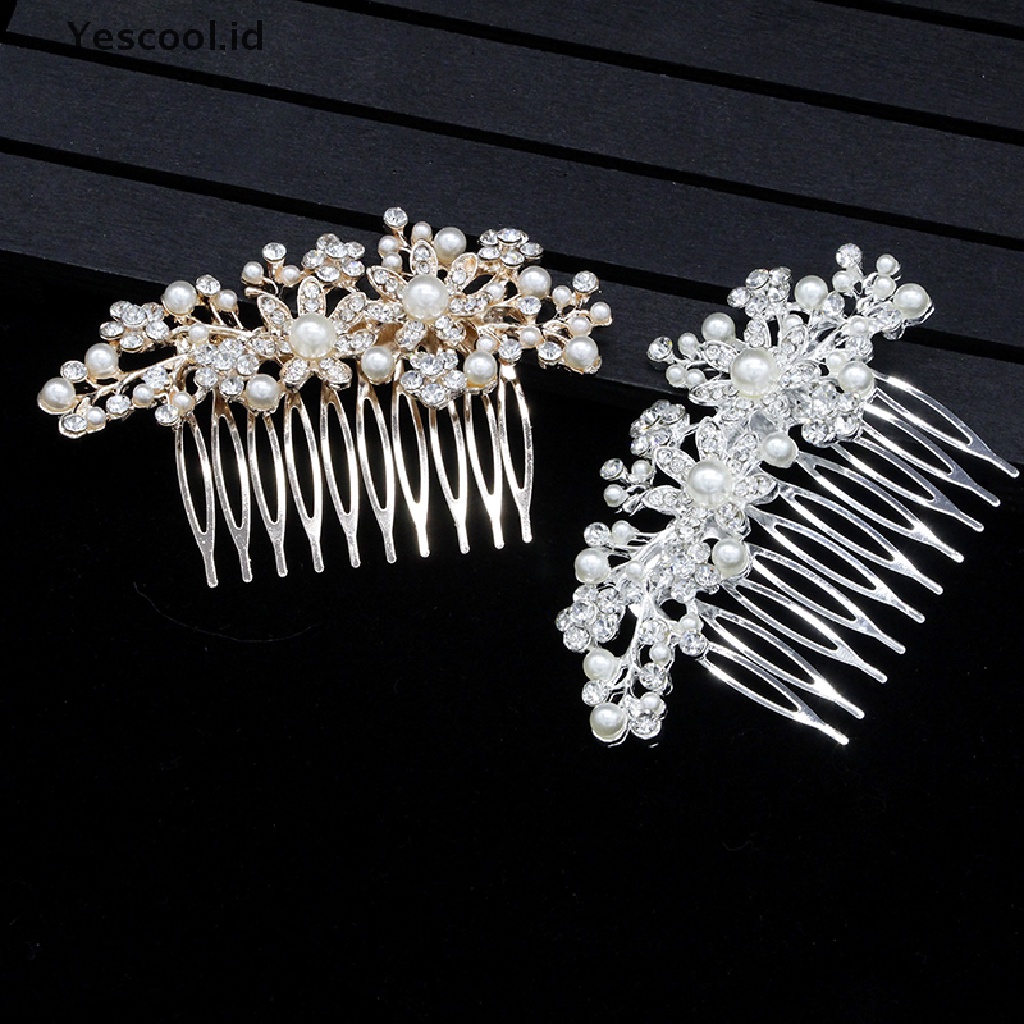 Klip Sisir Rambut Aksen Kristal Mutiara Warna Rose Gold Untuk Pengantin