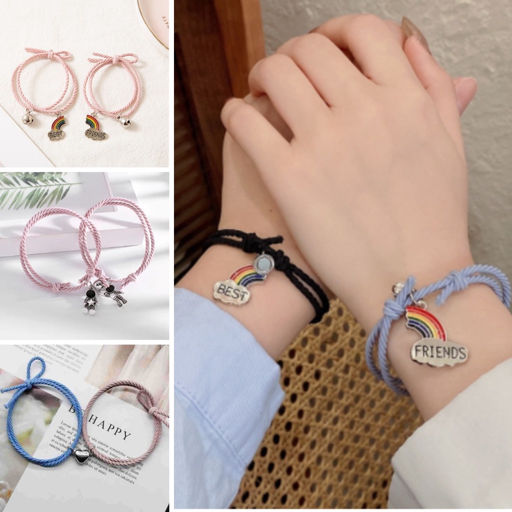 2 Pcs Sepasang Gelang Tali Karet Magnet Desain Astronot Kuromi Cinnamoroll Untuk Pria Dan Wanita Gelang Magnet