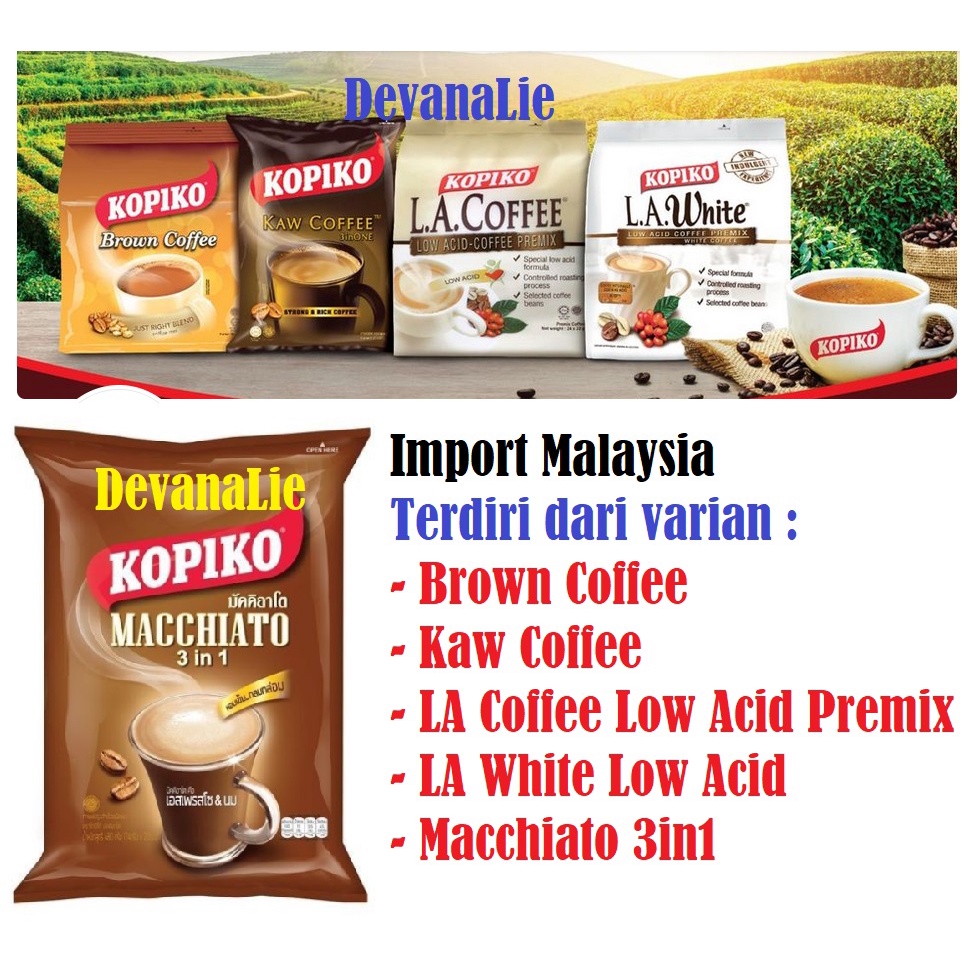 

Kopi Instant Kopiko Kaw Coffee 3in1 Mix Cofeemix LA Coffee Low Acid White Premix Brown Coffee