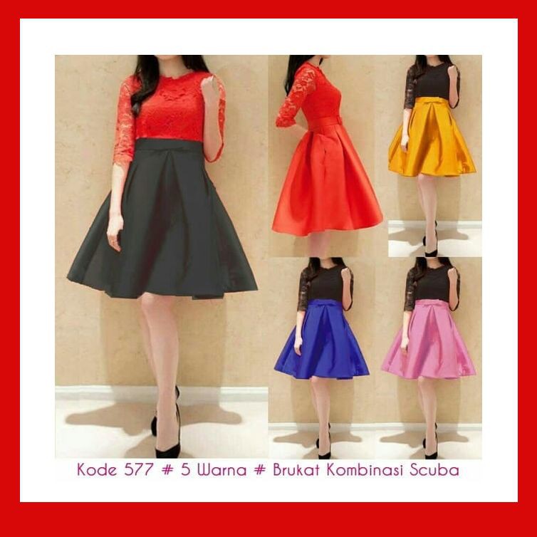 Dress Dress Sita Brukat  Scuba Import #577 Terbaru