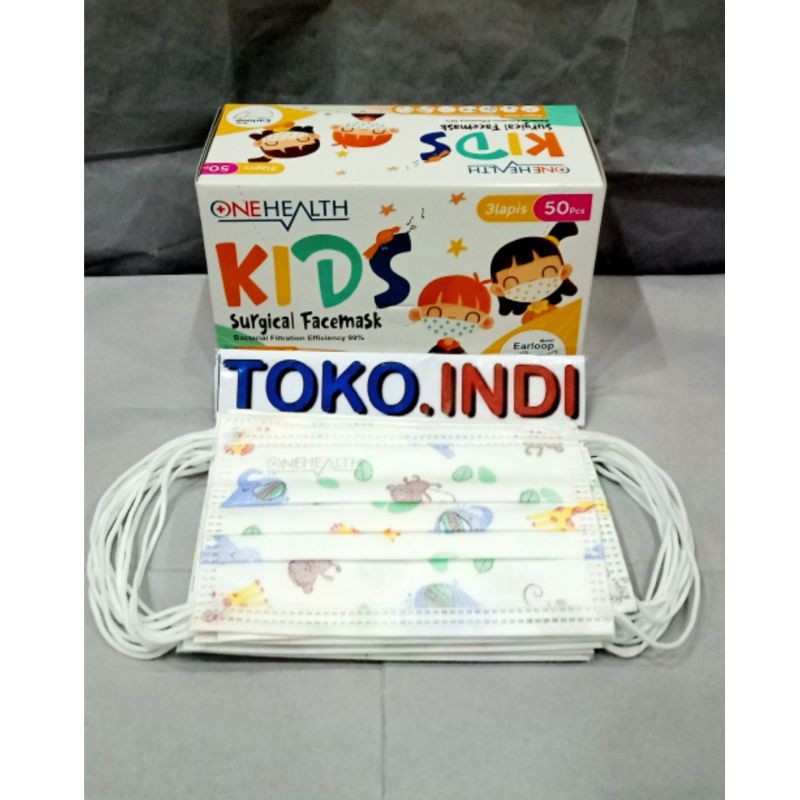 MASKER ONEHEALTH KIDS SURGICAL / Masker Onehealt Kids isi 50 pcs / Masker anak Onehealt