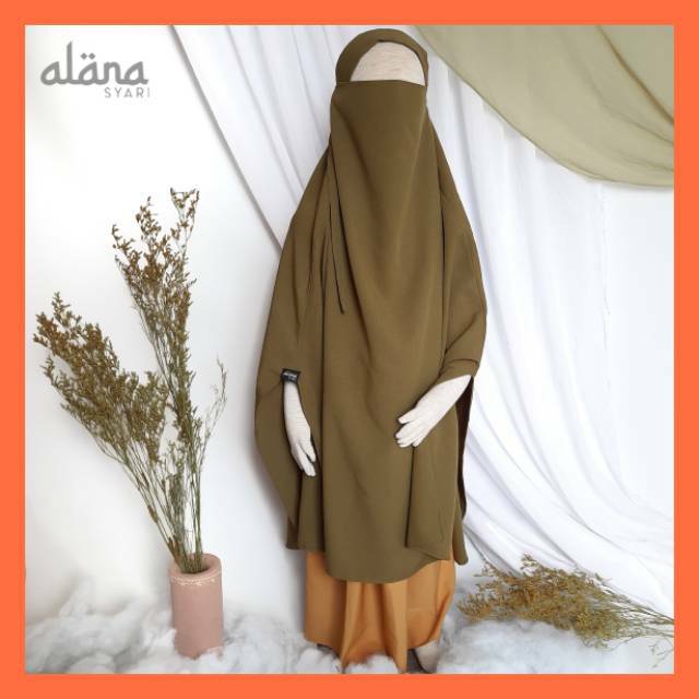 French Khimar Anak Saliha Daily Warna Olive Dewasa Hijab Jumbo