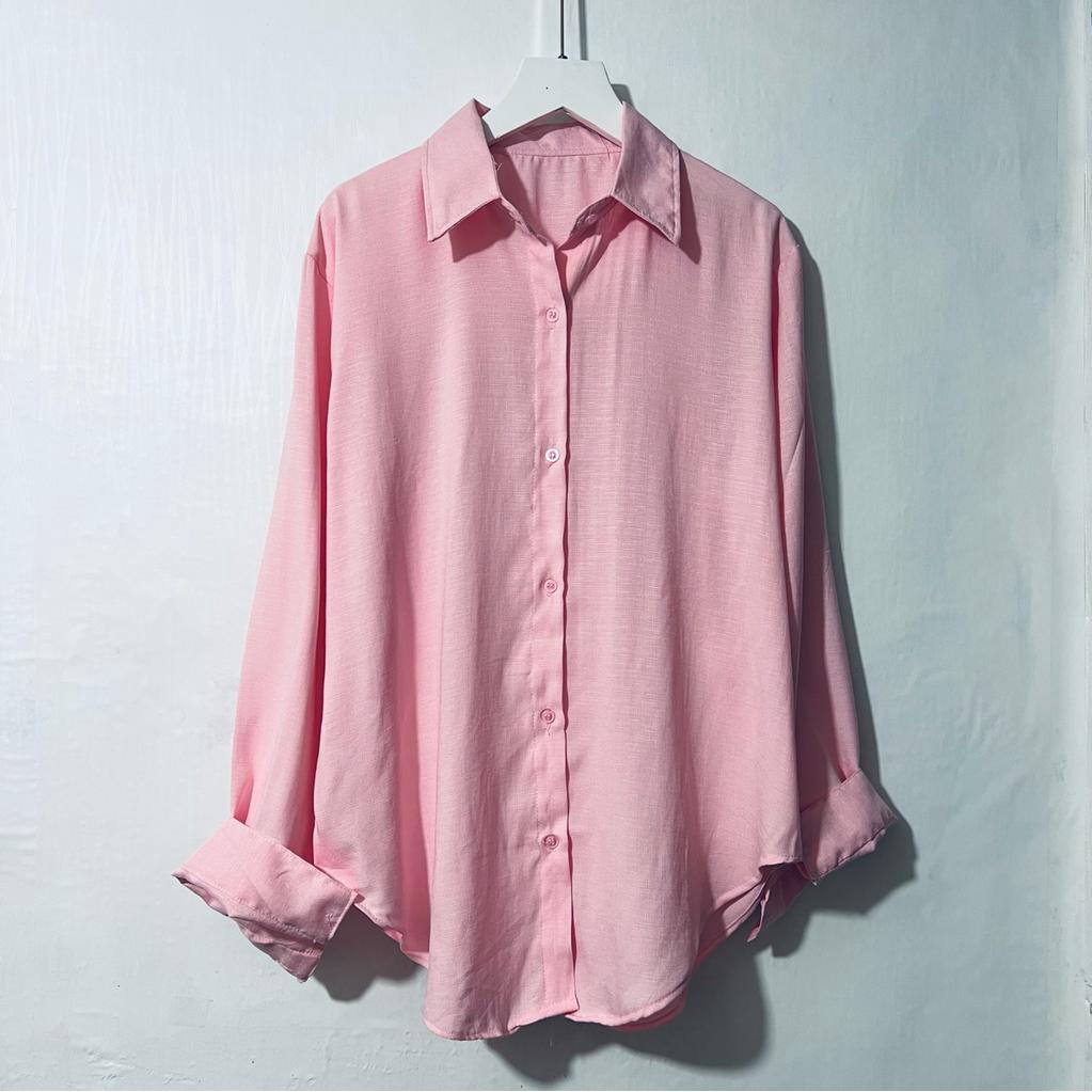 Saku Kemeja Wanita/Blus kemeja linen 2021 Kualitas tinggi Wanita/Atasan wanita kantor Wanita chic lengan panjang-KMJ Linen_Dusty