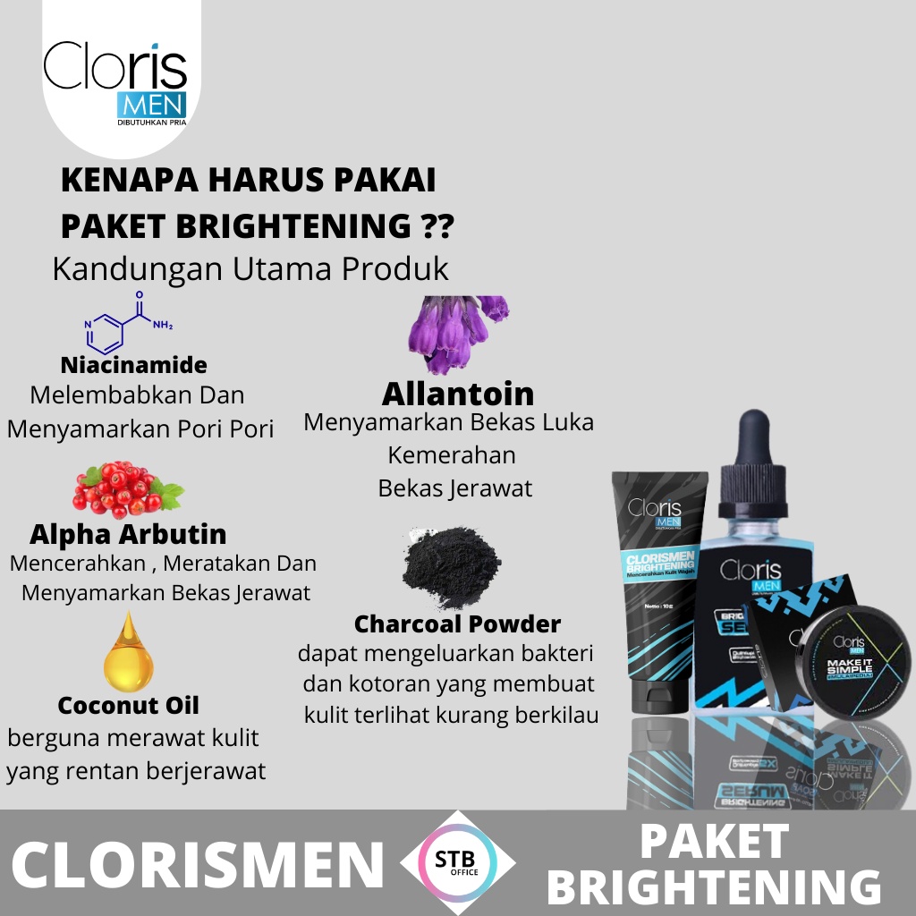 Skincare Perawatan Wajah Pria Cloris Men Soap Paket Lengkap Brightening Acne Series Membersihkan Penghilang Jerawat Dan Bekas Jerawat Paket Skincare Pria Clorismen Pelembab Wajah Pria