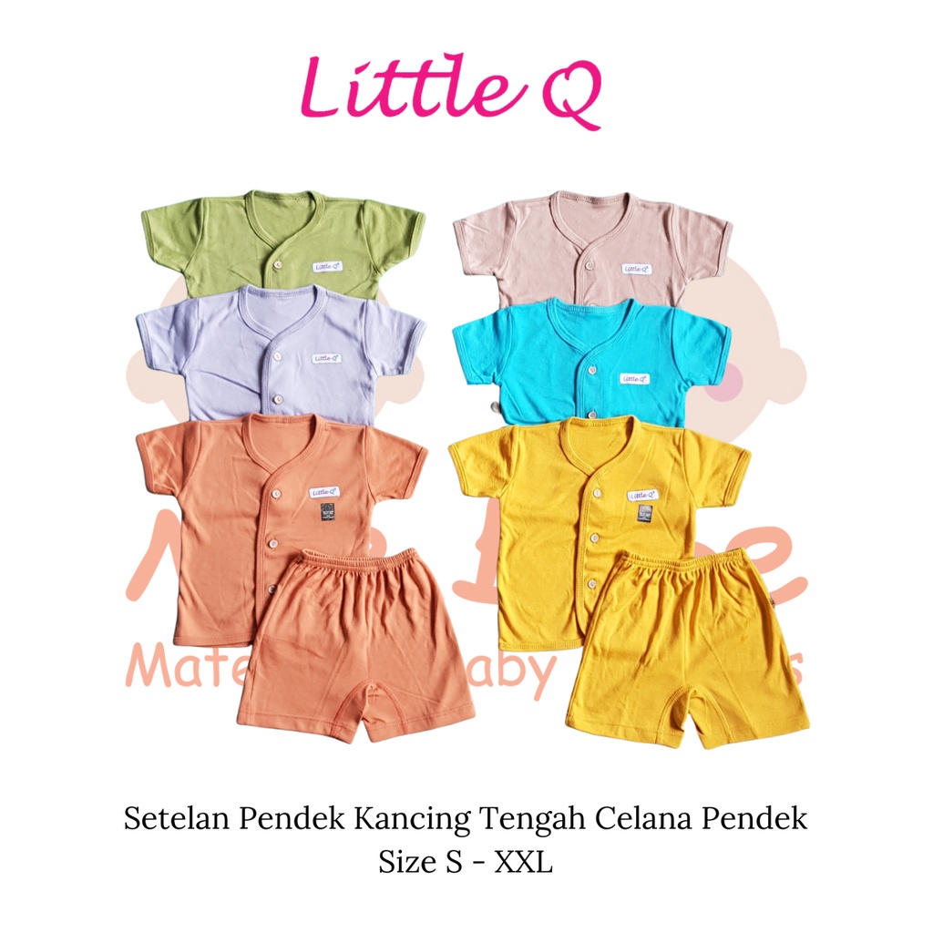 [Size SML] Little Q Setelan Polos Plain Set Pendek Kancing Tengah Celana Pendek Isi 3pcs