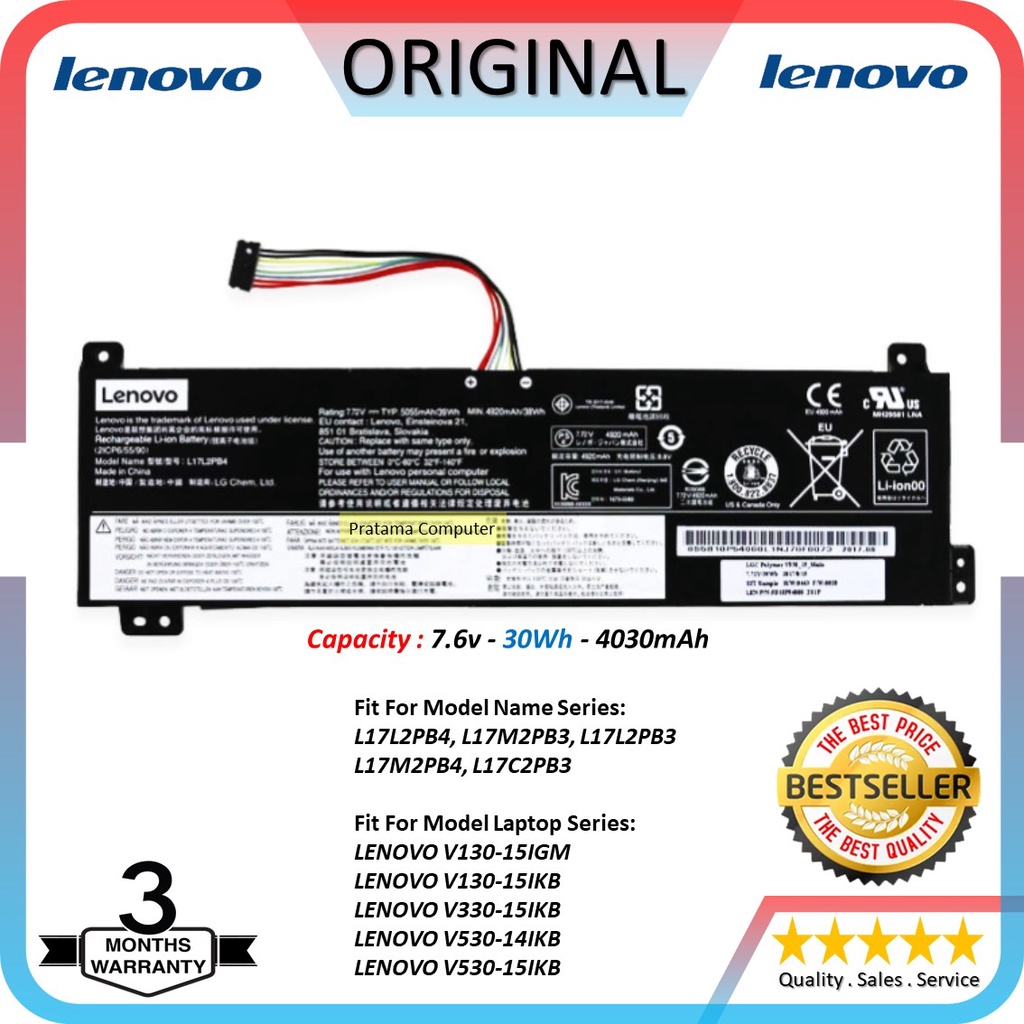 Original Baterai lenovo V530-15 V330-15IGM V130-15IKB L17M2PB4, L17C2PB3