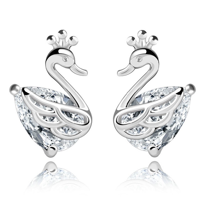 Anting Perak 925 Wanita Mahkota Swan Fashion Perhiasan/Subang Telinga anting perempuan