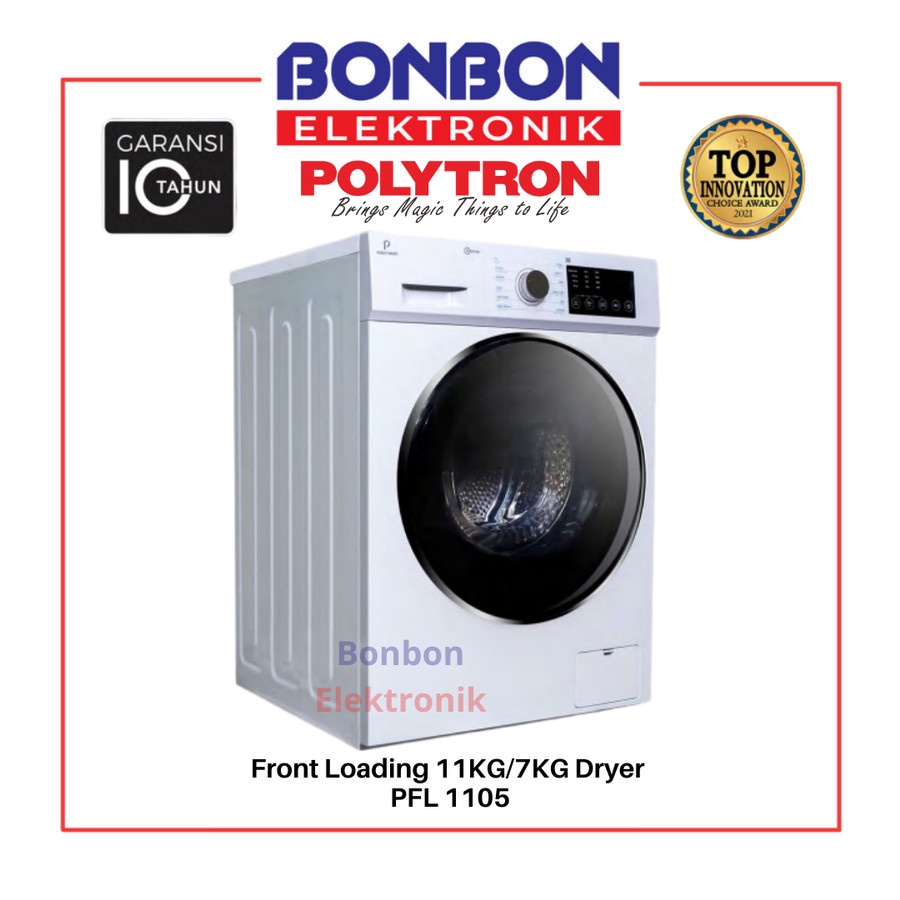 Polytron Mesin Cuci Front Loading 11KG/7KG Dryer PFL 1105 Inverter
