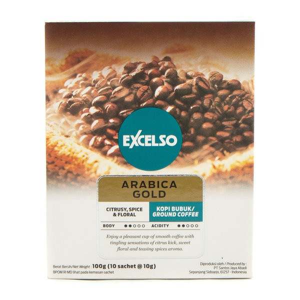 

EXCELSO Arabica Gold Coffee 100g - Kopi Arabika Hitam Box isi 10 Saset