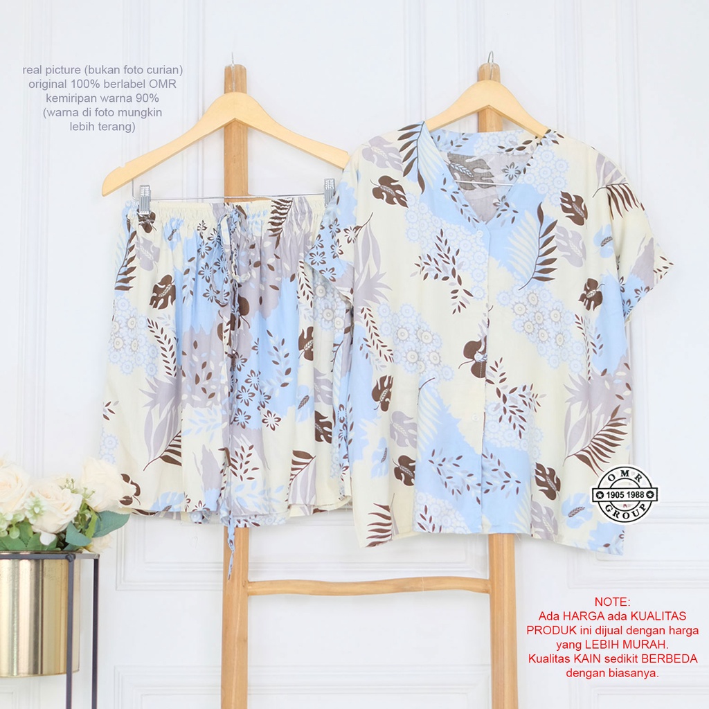 BIGSIZE | XXL 5L LD 120 140 Gemoy Oneset Rayon Polos Aneka Warna Setelan Piyama Jumbo Celana Pendek Sleep Wear Original Meili-Hawai Blue