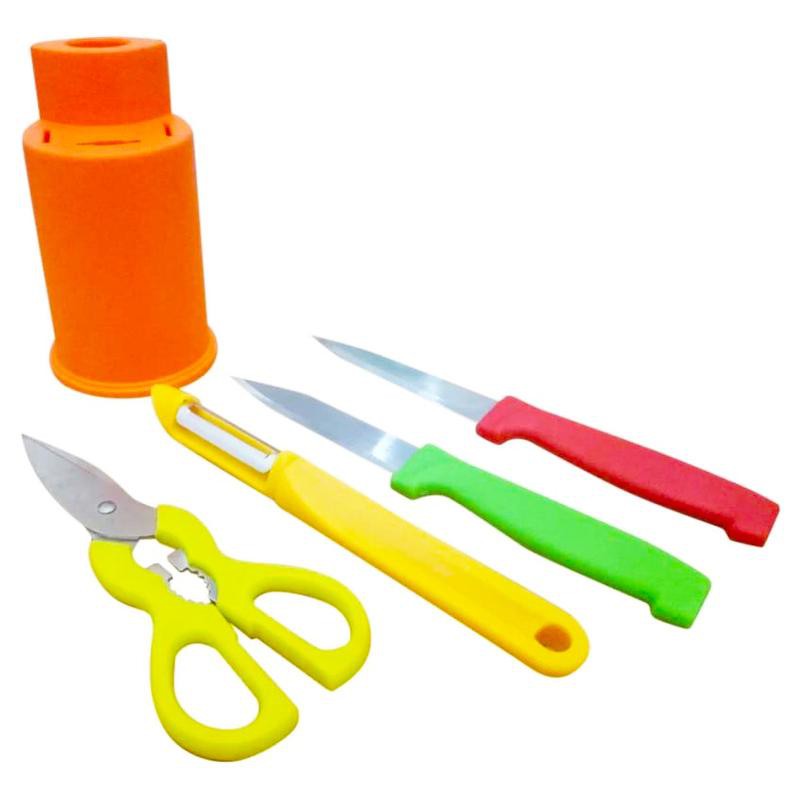 Pisau Set / Fruit Knife Set 5 pcs + Rak Plastik Bulat - Random Color