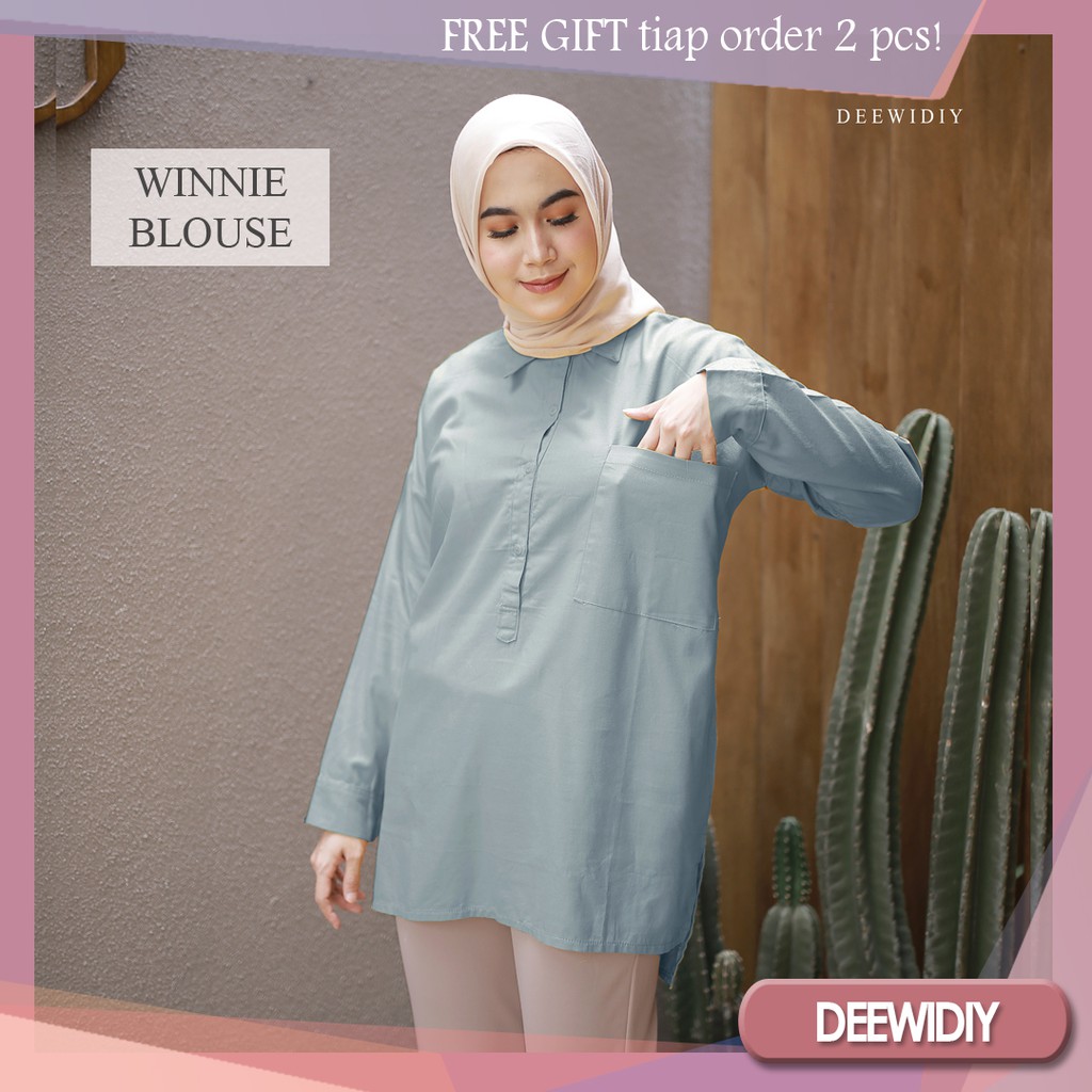 KEMEJA PANJANG WANITA BAHAN RAYON MUAT SAMPAI JUMBO - AMELIA BLOUSE DEEWIDIY