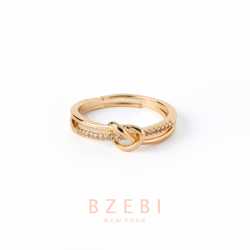 Bzebi Cincin Emas 18k Model Simpul Tali Adjustable Hias Berlian Imitasi 789r