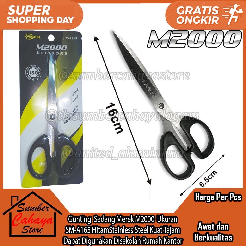 

Gunting Baja Serbaguna Sedang Merek Merk M2000 Ukuran SM-A165 Gagang Hitam Stainless Steel Gnting Pemotong Kertas cutting blade Kuat Tajam Dapat Digunakan Disekolah Rumah Kantor Anti Karat Stainlis Stenles Stenless Stainles Stenlis Staynlis Staynles