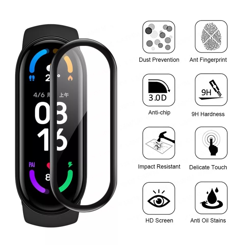 FULL Anti gores XIAOMI Mi Band 7 / Mi Band 6 / Mi Band 5 FULL LEM dan FULL COVER