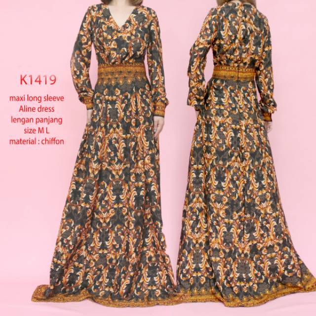 KODE K1419 Long Maxi Sleeve A line Dress Import