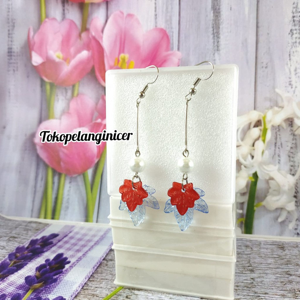 Anting manik mutiara anting korea /Anting Model Daun Handmade  By Tokopelanginicer