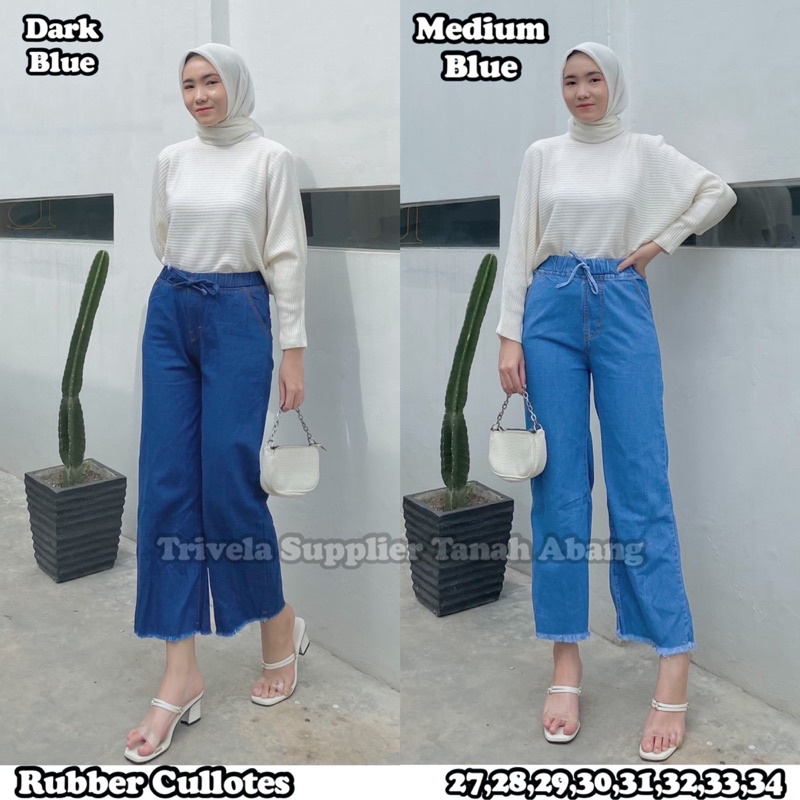 Rubber Cullotes / Celana Kulot Jeans Pinggang Karet Wanita