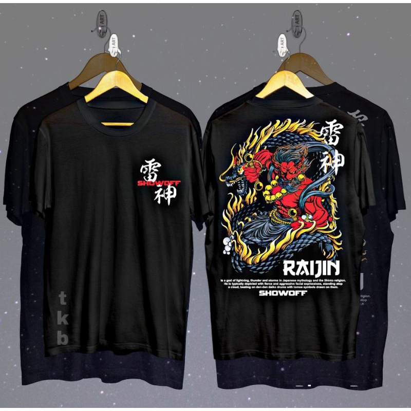 Baju kaos distro pria hitam golden dragon naga raijin terbaru kaos naga hitam kaos pria keren kekini