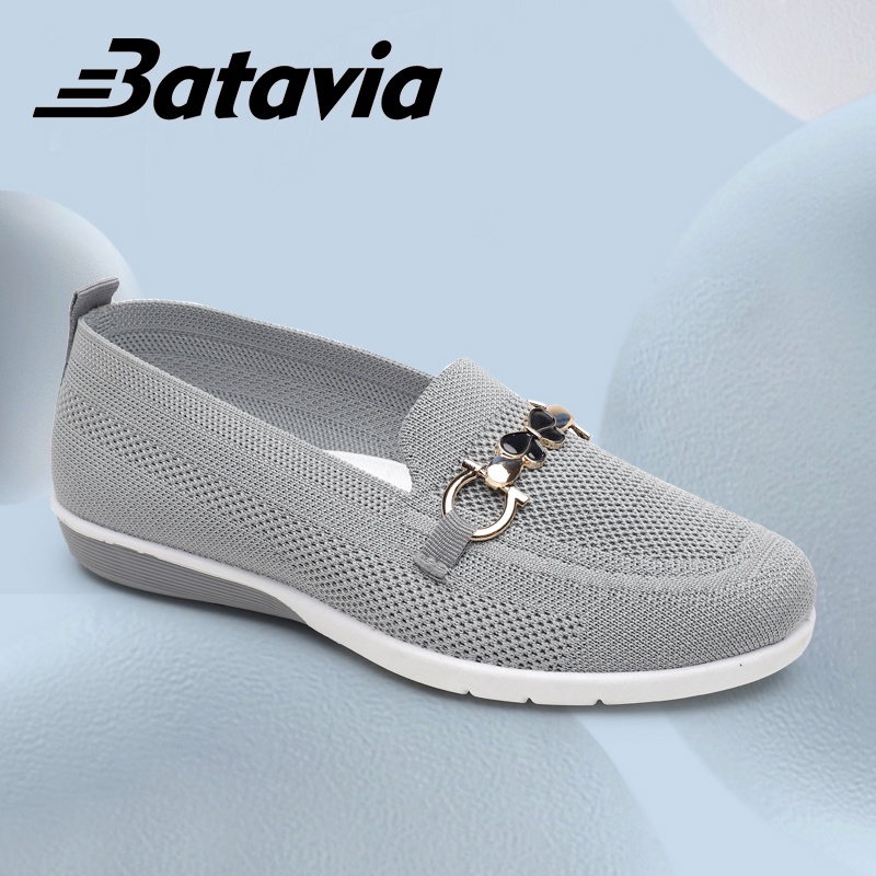 （COD）Batavia Sepatu Sepatu Slip On Wanita/ Sepatu Flyknit Shoes Wanita/ Women Shoes rajut empuk anti-slip anti-aus wanita A136 A6 A26-A6 GRAY