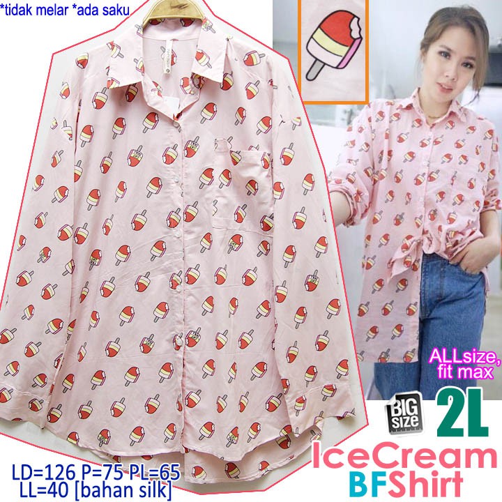 ICE CREAM BOYFRIEND SHIRT XXL,KEMEJA BOYFRIEND JUMBO,KEMEJA BOYFRIEND BIGSIZE,KEMEJA JUMBO WANITA