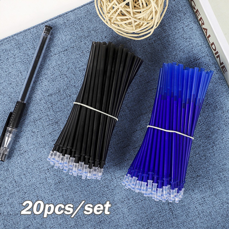 20pcs / Set Pulpen Gel Tinta Hitam Biru Bisa Dihapus Untuk Stationery Sekolah / Kantor