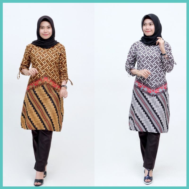 TUNIK BATIK WANITA MOTIF PAGER LENGAN SERUT LAO BU AB BATIK WAYANG BATIK