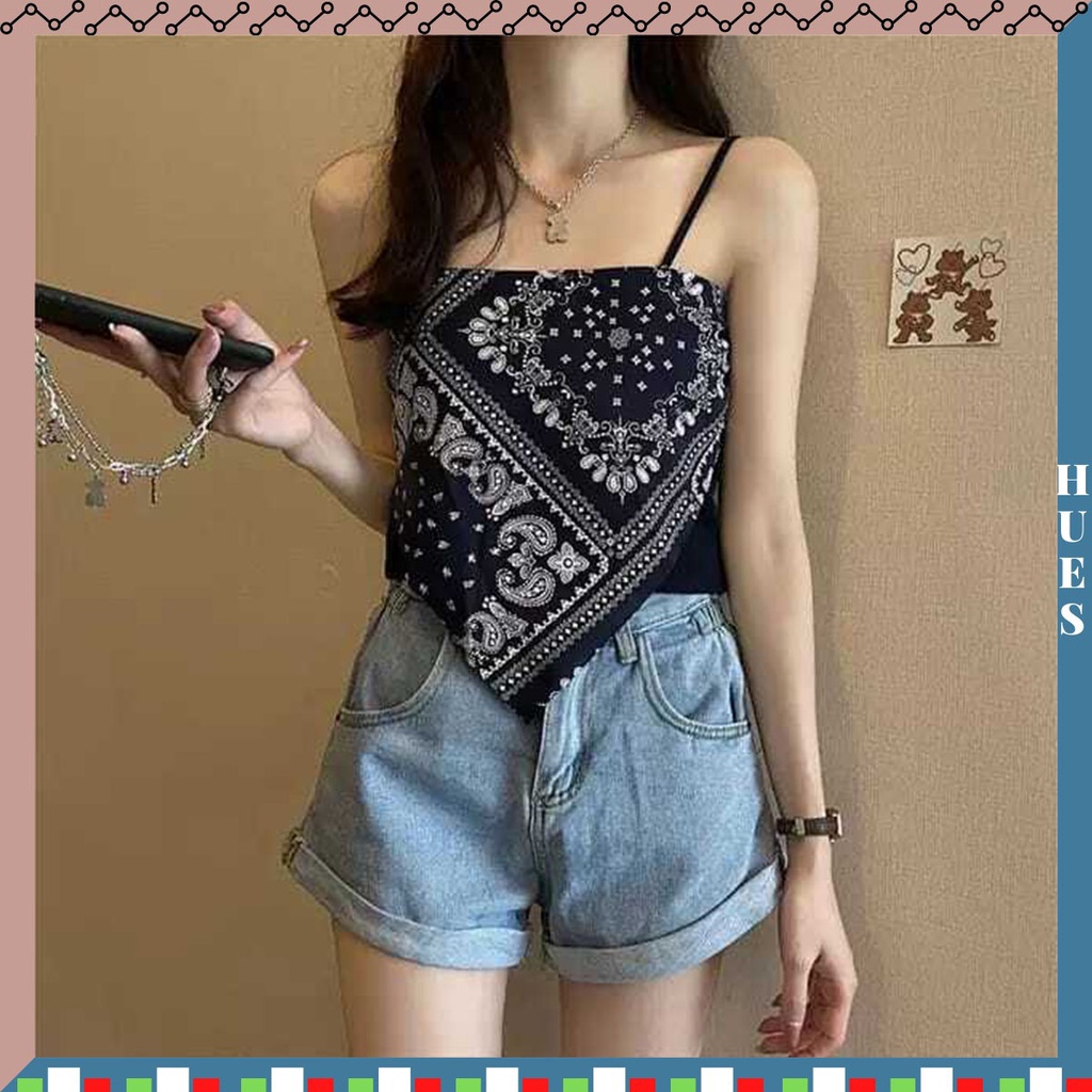 HUES.ID Tank Top model Crop Top Motif Hailey Scarf Wanita Import 1055