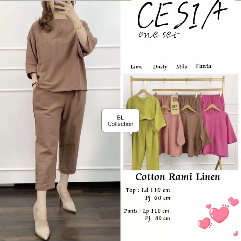 COZIE ONE set setelan wanita TERBARU , ( top + pants ) one set KATUN Linen premium   CESIA one set produk TERLAKU TERLARIS kekian  one set murah termurah