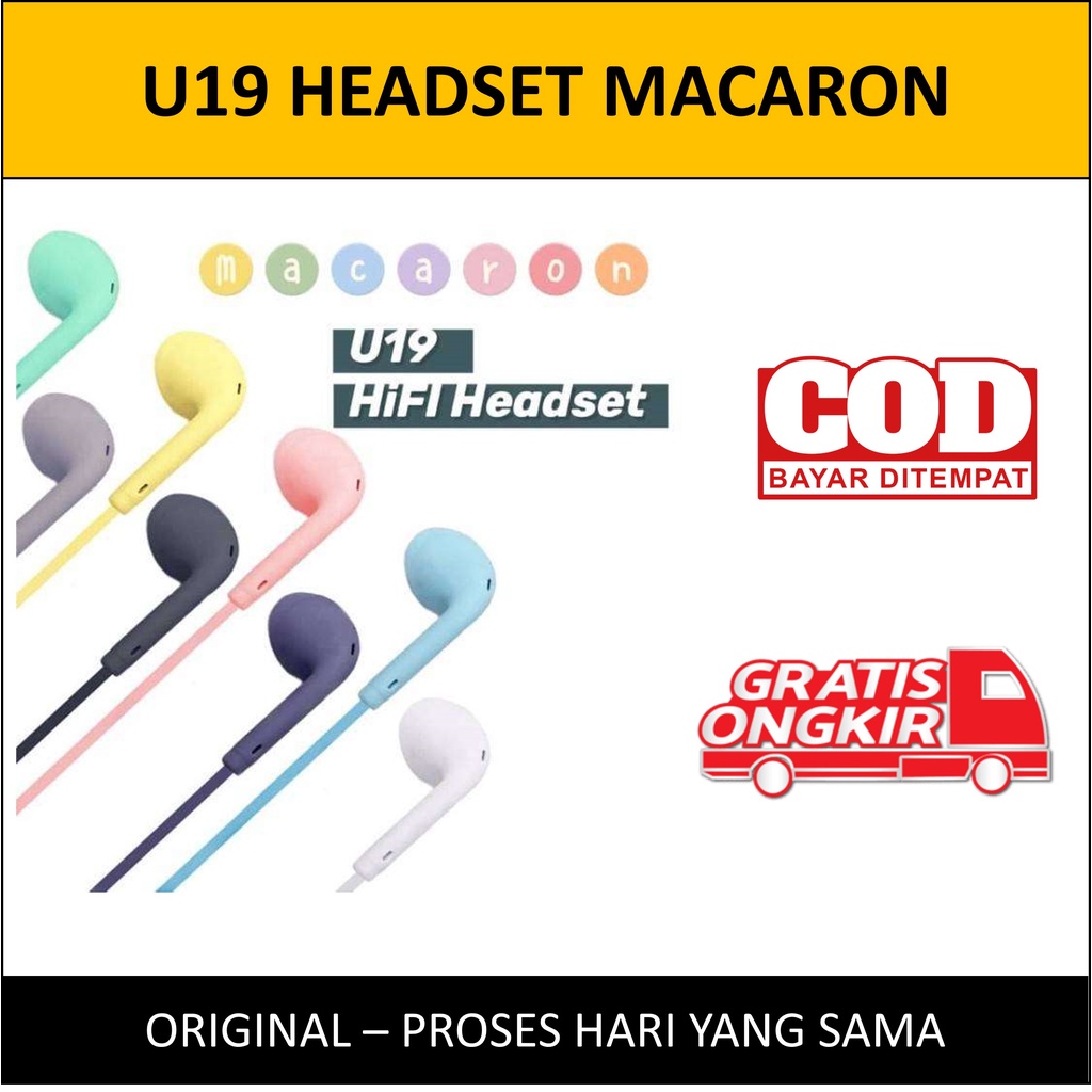 Headset Earphone Handsfree Macaron U19 Stereo Extra Bass Android Ios Original Headphone Warna Warni