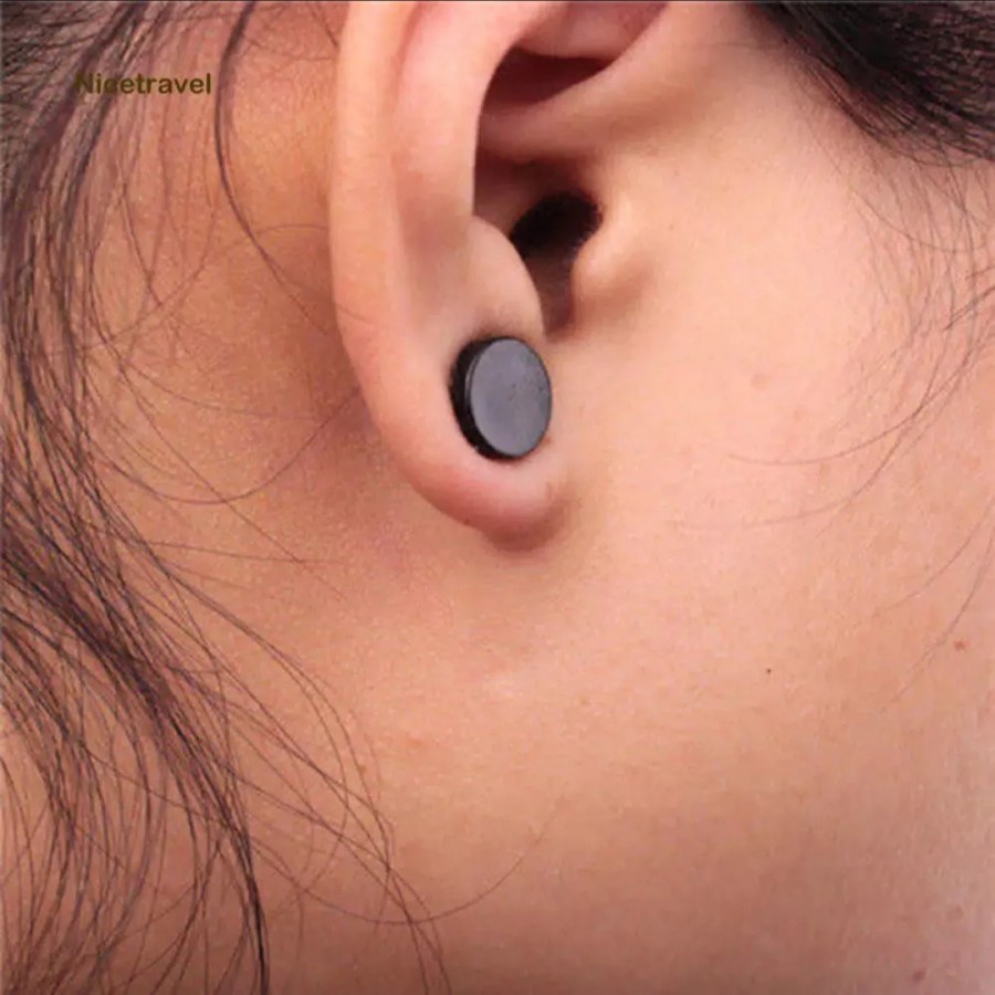 Murah!!! 4Pcs (2 Pasang) Anting Magnet Hitam Bulat 8mm Dan 10mm