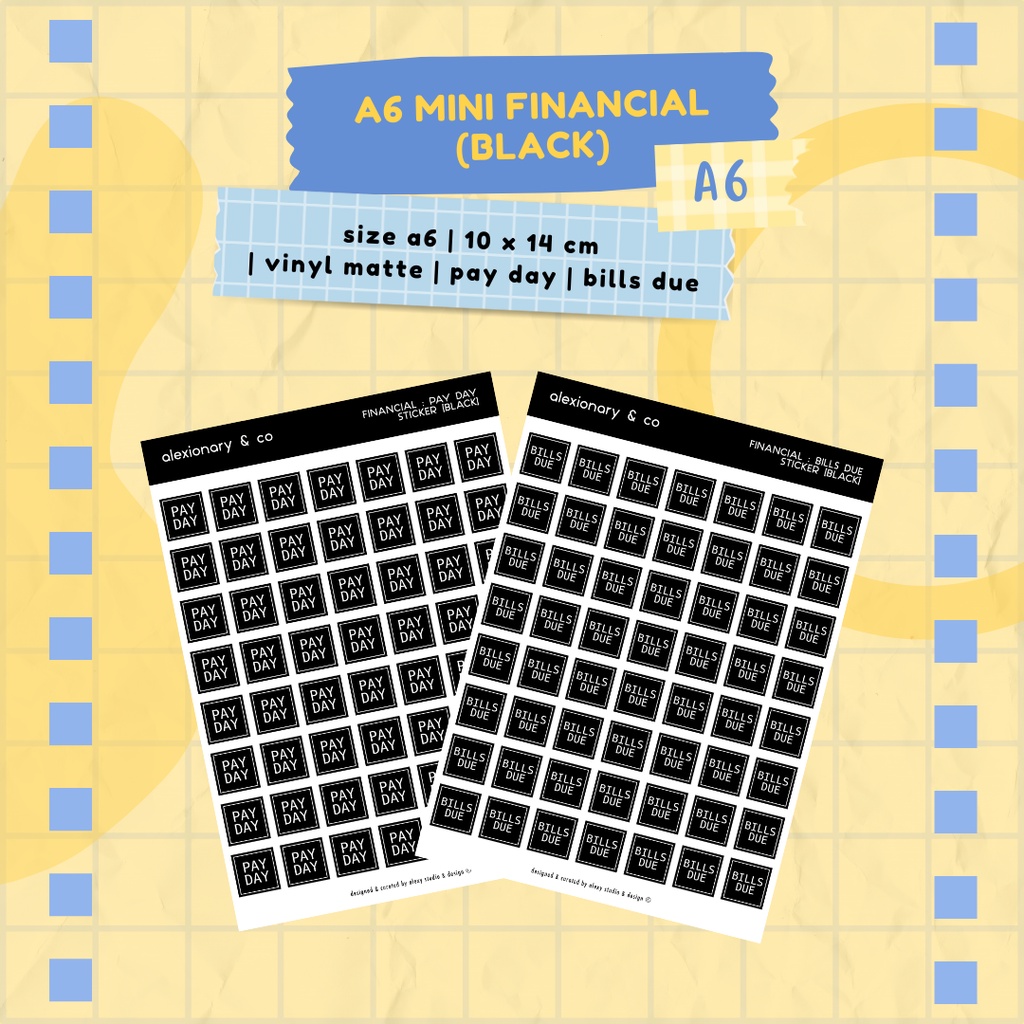 

Journal Planner Mini Financial Sticker [Black] | A6 10 x 14 CM | stiker murah jurnal scrapbook planner deco cute keuangan tracker