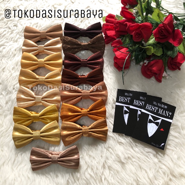 Dasi kupu bowtie gold champagne coklat brown emas ready stok