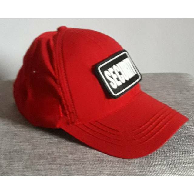 TOPI SECURITY - TOPI SECURITY TULISAN PUTIH VELCRO MERAH