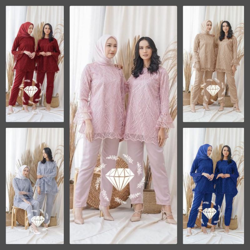 SET KUNFAYAKUN FASHION PAKAIAN WANITA ATASAN TUNIK DAN CELANA MR ADA VIDEO REAL PICT