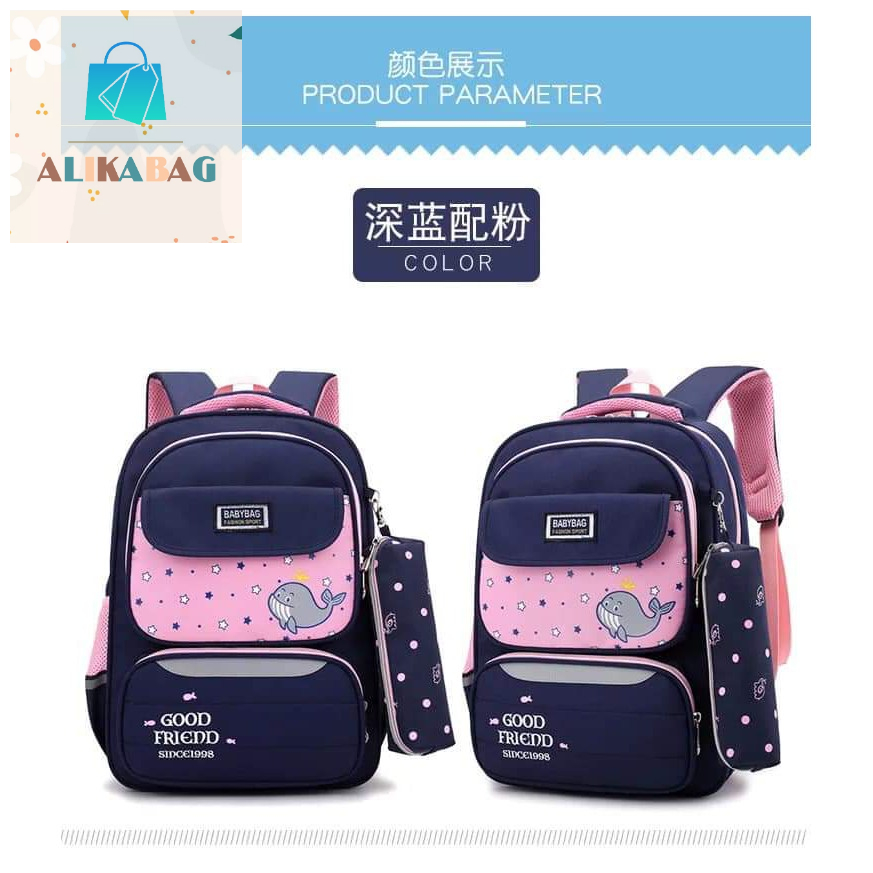 ALIKA BAG - Tas Ransel Sekolah Anak Laki-laki / Perempuan Karakter Paus Laut