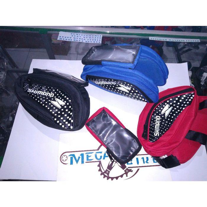 Tas Frame Sepeda Segitiga Hp Double Logo Shimano Phone Holder Touring