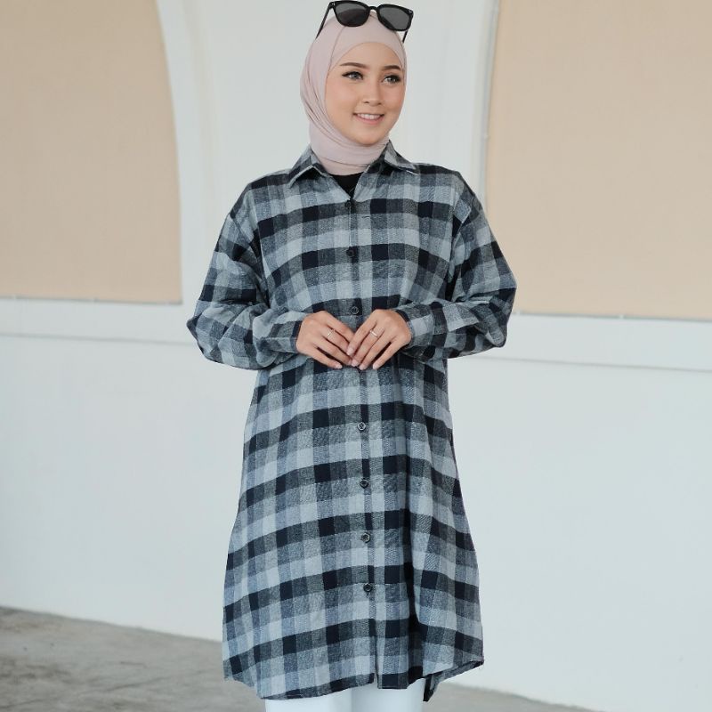 4s Grosir Solo || Kemeja Tunik Kotak Wanita Busui full kancing || Kemaja Tunik Muslimah || TUNIK FLANEL KOTAK KERAH KANCING BUSUI FRIENDLY TARTAN