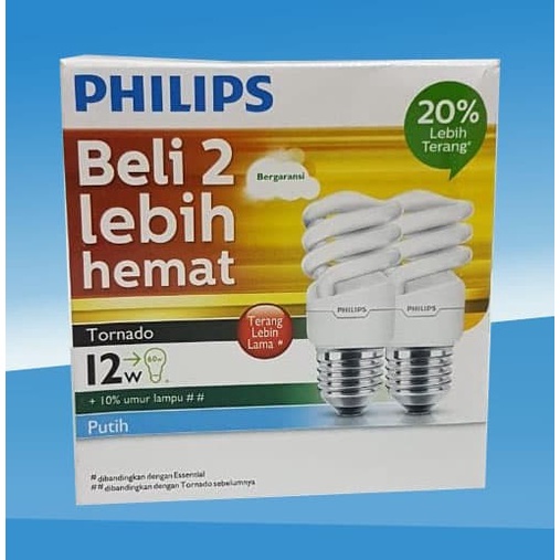 LAMPU PHILIPS TORNADO 12W TWIN PACK 12 WATT PUTIH PROMO Lebaran