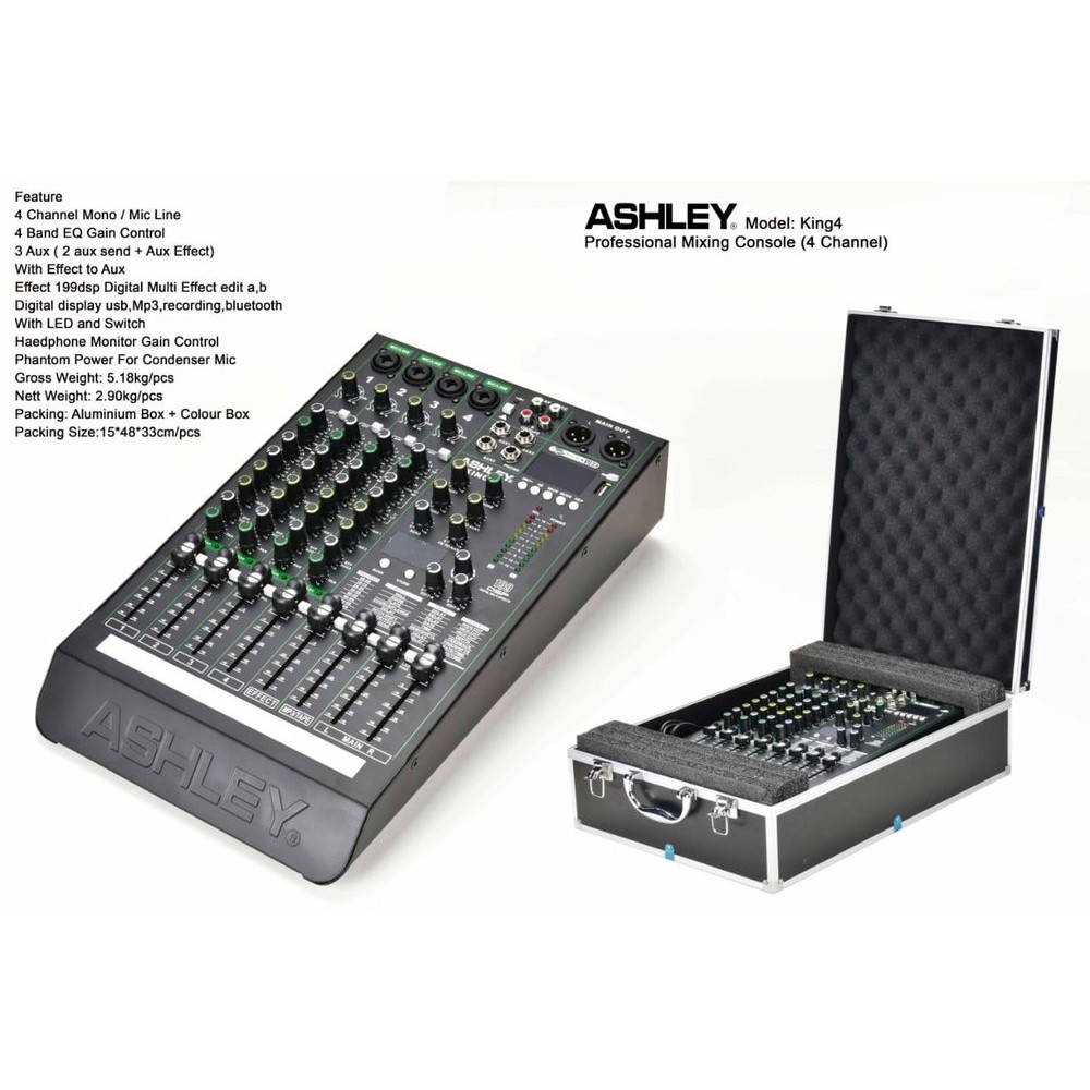 Mixer Ashley 4 Channel King4 Baru PLUS Harcase Aluminium  Terlaris
