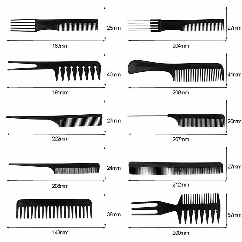 Sisir Penata Rambut Set Isi 10 Pcs Sisir Rambut Multifungsi Anti Statis Profesional Salon Hair Styling