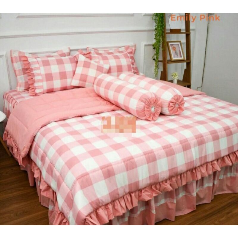 Sprei rumbai set bedcover motif EMILY PINK Ukuran 100*200-200*200