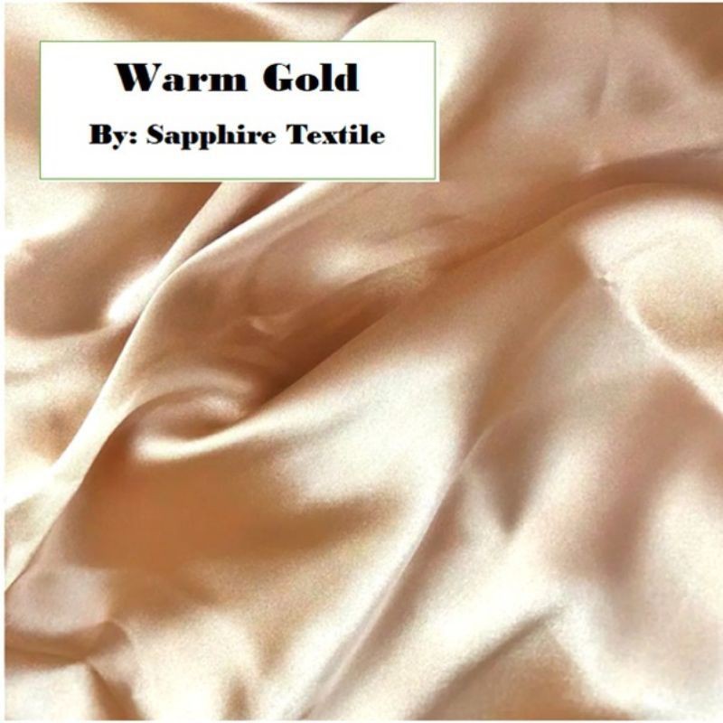 1Meter Kain Satin Silk Kilap Premium Jakarta Maxmara Lux (Jenis Bahan) Satin Bridesmaid Saten Silk Premium Kilap Bahan Satin Silk Charmuse Meteran Grosir Murah dan Bagus-Warm Gold