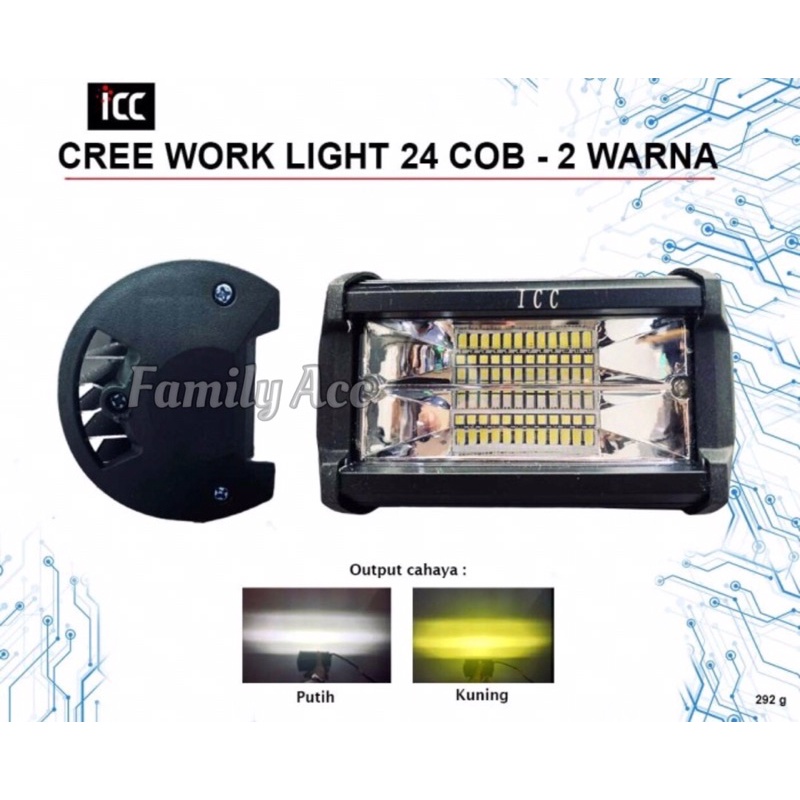 Lampu Tembak Sorot Cree CWL 24 Mata Cob 2 Warna Putih dan Kuning 20 Watt Untuk Motor dan Mobil Universal