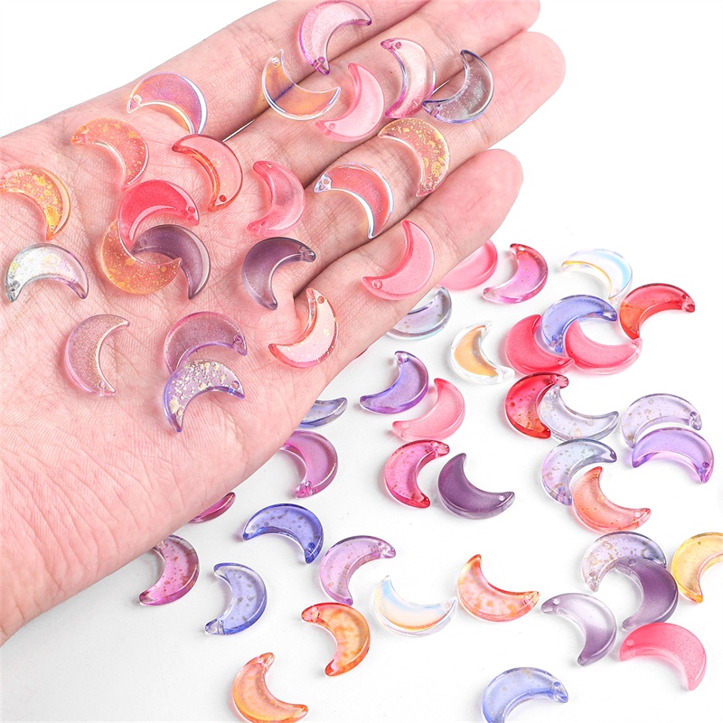 10pcs Manik-Manik Kristal Kaca Bentuk Bulan Warna Pelangi Ukuran 16x11mm Untuk Membuat Perhiasan Kalung Gelang Dan Anting